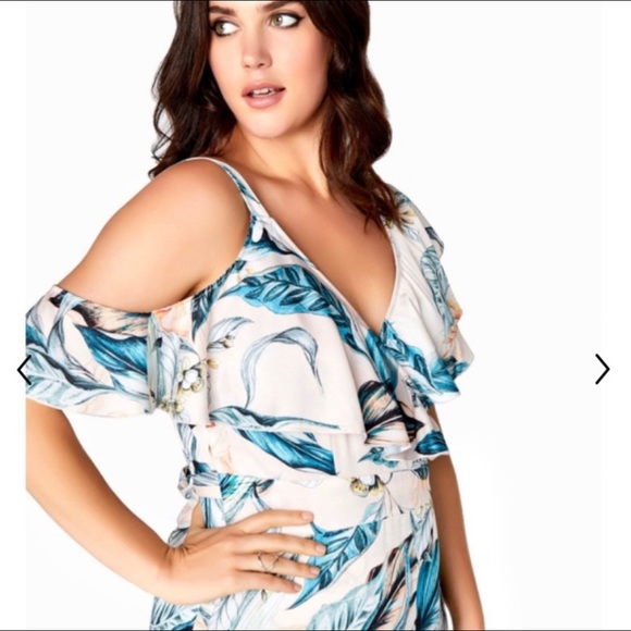 Size 16 Fun Tropical Floral Blush Pink Asymmetrical Wrap Maxi Dress 22” P2P - Picture 2 of 6